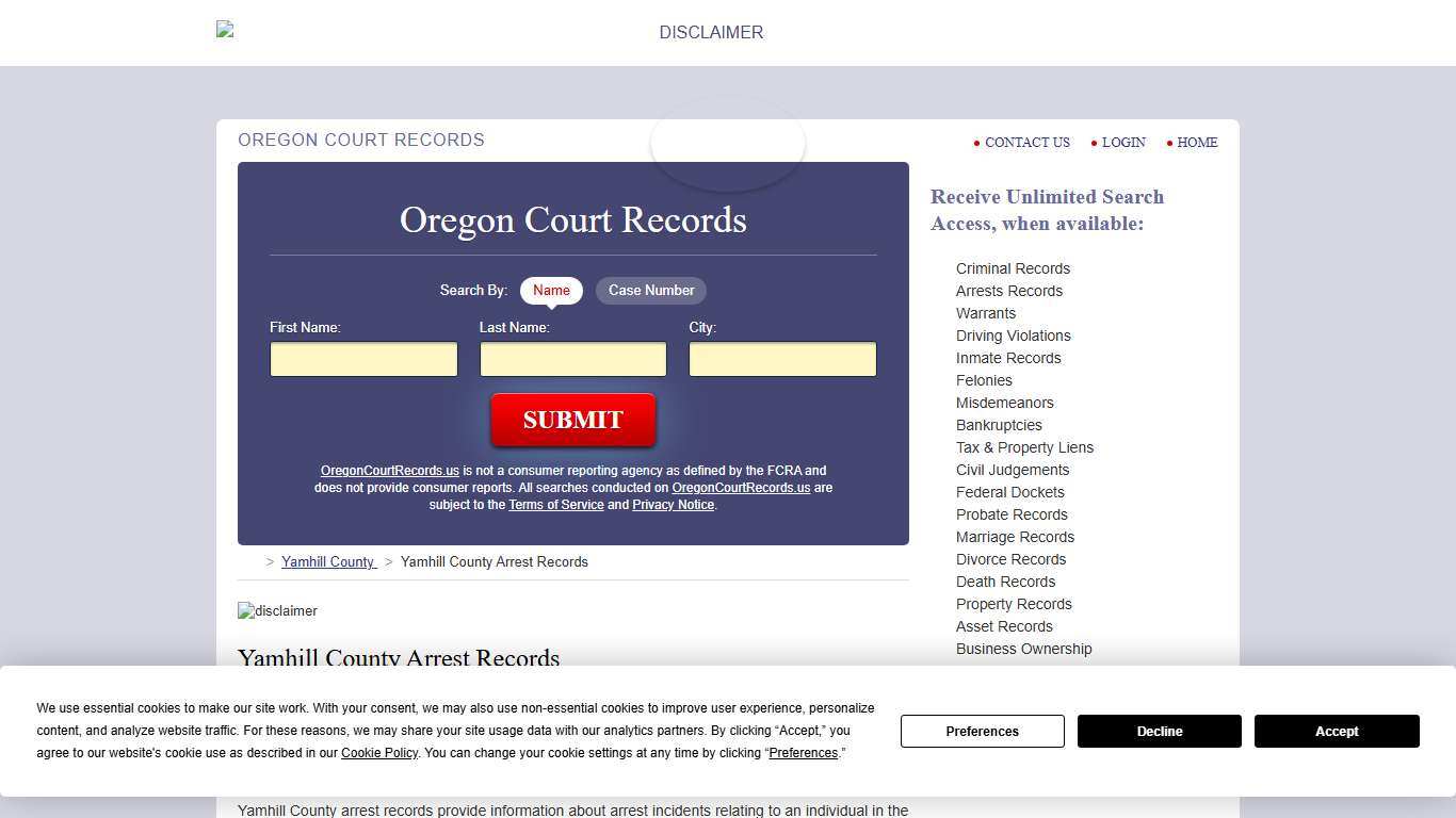 Yamhill County Arrest Records OregonCourtRecords.us